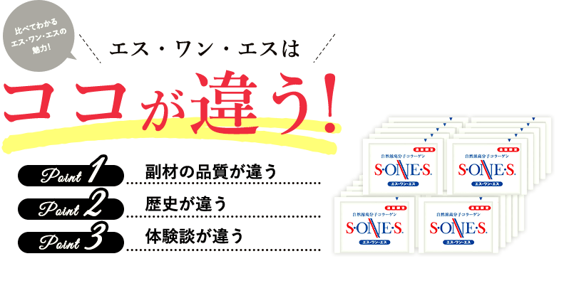 エス・ワン・エスはココが違う！point1服材の品質が違うpoint2歴史が違うpoint3体験談が違う